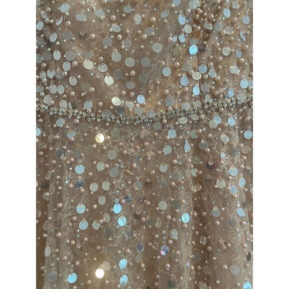 Mac Duggal 11782 Disc Embellished Sequin Gown Feathers Size 10 Dusty Rose - Picture 6 of 16